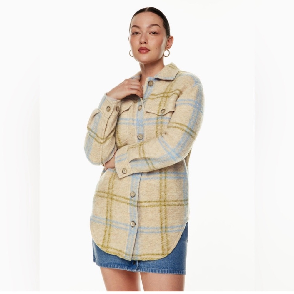 Wilfred Plaid Jacket in Tan and Blue